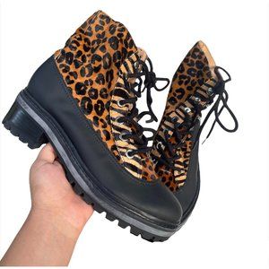 Schutz Mafalda Animal Print Lace-Up Boot 7B